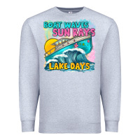 Heather Grey boat waves sun rays lake days Premium Sweatshirt - texasbilliewilder