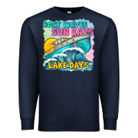 Navy boat waves sun rays lake days Premium Sweatshirt - texasbilliewilder