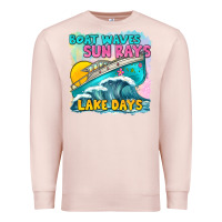 Pale Pink boat waves sun rays lake days Premium Sweatshirt - texasbilliewilder