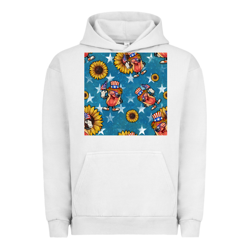 4th Of July Sunflowers Hotdog Seamless Pattern Urban Hoodie by BundleAndBundleShop | Teevron