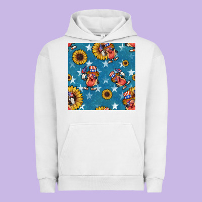 4th Of July Sunflowers Hotdog Seamless Pattern Urban Hoodie Designed By Bundleandbundleshop