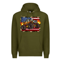 Army Green american flag monster truck Premium Hoodie - Artiststas