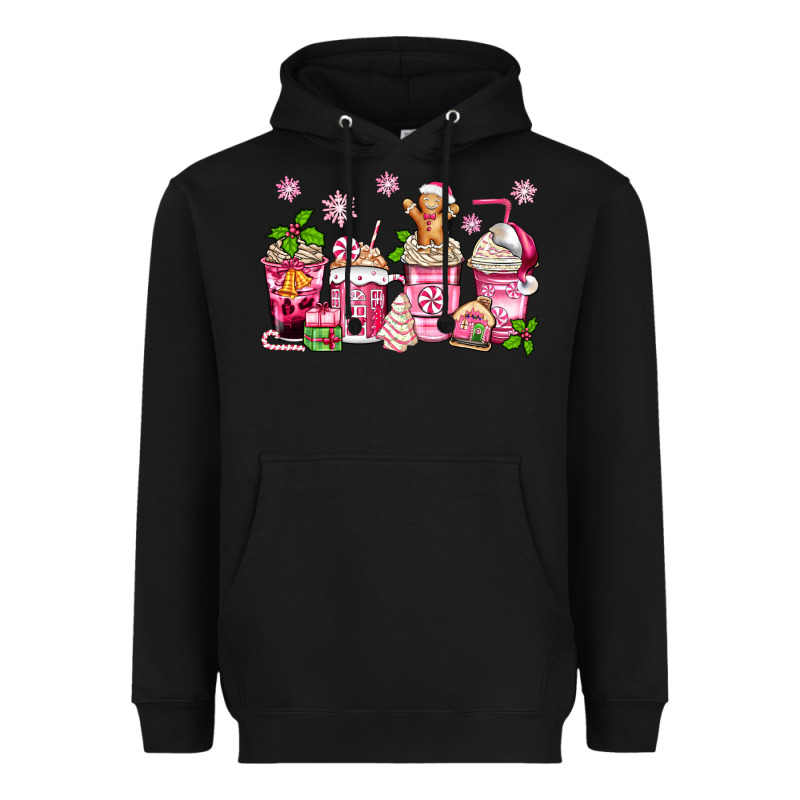 Pink Christmas Coffee Cups Heavyweight Hoodie by Zillion Design Studio | Teevron