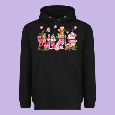 Heavyweight Hoodie pink christmas coffee cups