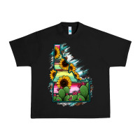 Black Idaho Map Sunflower Cactus Serape Urban Heavy Tee - RanaPortraitStore