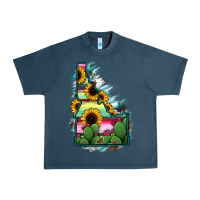 Midnight Navy Idaho Map Sunflower Cactus Serape Urban Heavy Tee - RanaPortraitStore