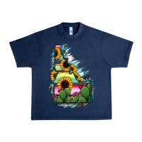 Navy Idaho Map Sunflower Cactus Serape Urban Heavy Tee - RanaPortraitStore