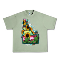 Oil Green Idaho Map Sunflower Cactus Serape Urban Heavy Tee - RanaPortraitStore