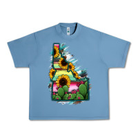 Pebble Blue Idaho Map Sunflower Cactus Serape Urban Heavy Tee - RanaPortraitStore