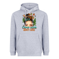 Heather Grey messy bun camp hair dont care Heavyweight Hoodie - texasbilliewilder