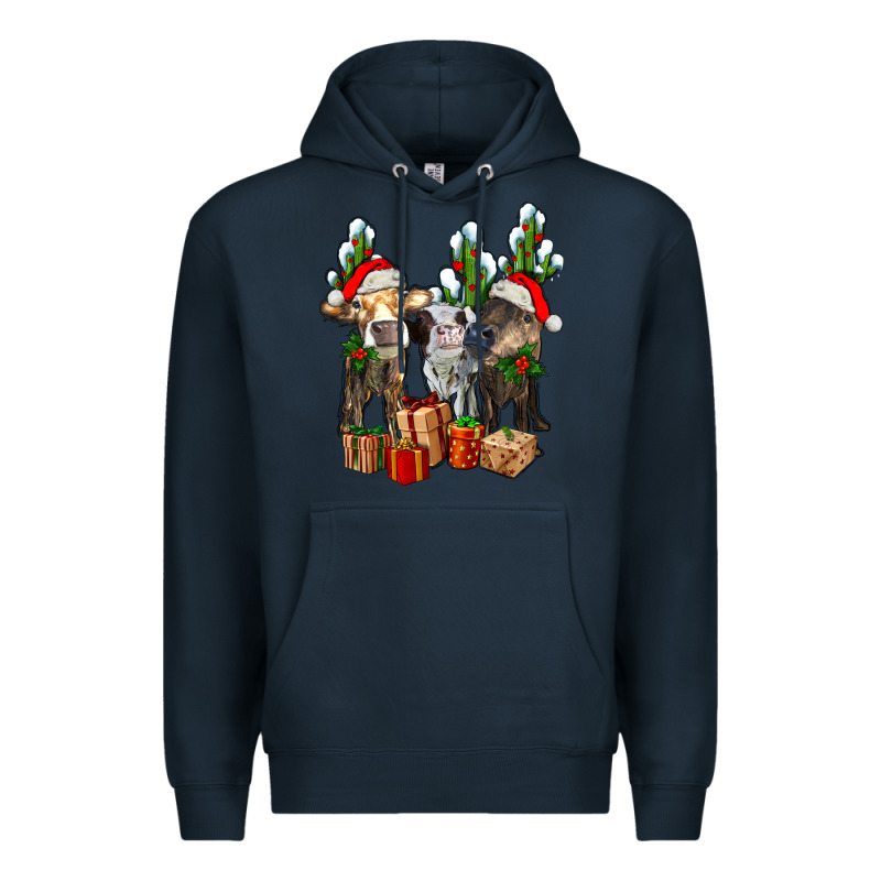 Western Christmas Cows And Cactuses Premium Hoodie by AdoDesignShop | Teevron