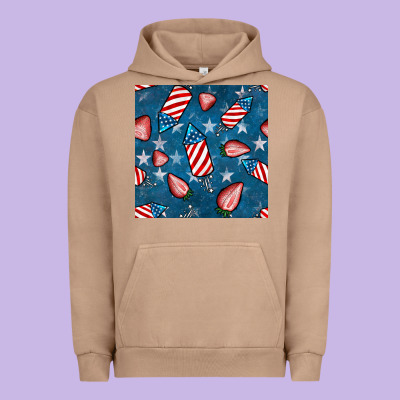4th Uf July Strawberries Seamless Pattern Urban Hoodie Designed By Bundleandbundleshop
