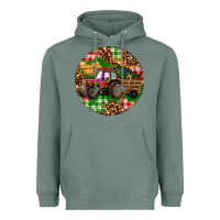 Sage Christmas Farm Red Tractor Heavyweight Hoodie - RanaPortraitStore