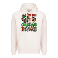 Pale Pink merry christmas paws with santa Premium Hoodie - AdoDesignShop