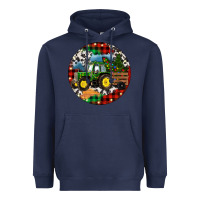 Navy Christmas Farm Tractor Heavyweight Hoodie - RanaPortraitStore