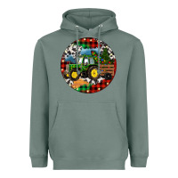 Sage Christmas Farm Tractor Heavyweight Hoodie - RanaPortraitStore