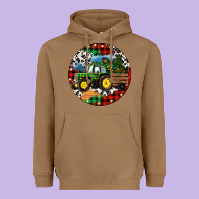 Heavyweight Hoodie Christmas Farm Tractor
