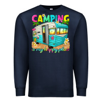 Navy camping is my happy place Premium Sweatshirt - texasbilliewilder