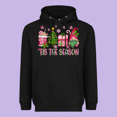 Heavyweight Hoodie pink christmas 'tis the season gnome