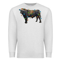 Oatmeal Heather christmas black angus bull with christmas lights Premium Sweatshirt - RanaPortraitStore