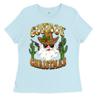 Baby Blue cowboy christmas santa Ladies Tee - BarkalooDesign