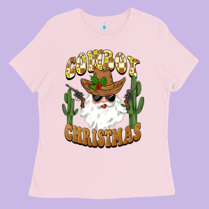 Cowboy Christmas Santa Ladies Tee Designed By Barkaloodesign