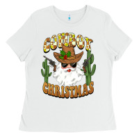 White cowboy christmas santa Ladies Tee - BarkalooDesign