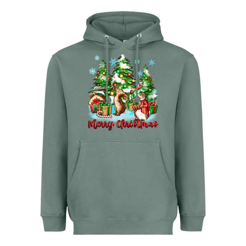 Merry Christmas Rabbits Heavyweight Hoodie by Zillion Design Studio | Teevron