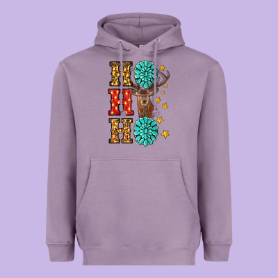 Heavyweight Hoodie Gemstone And Reindeer Christmas Ho Ho Ho