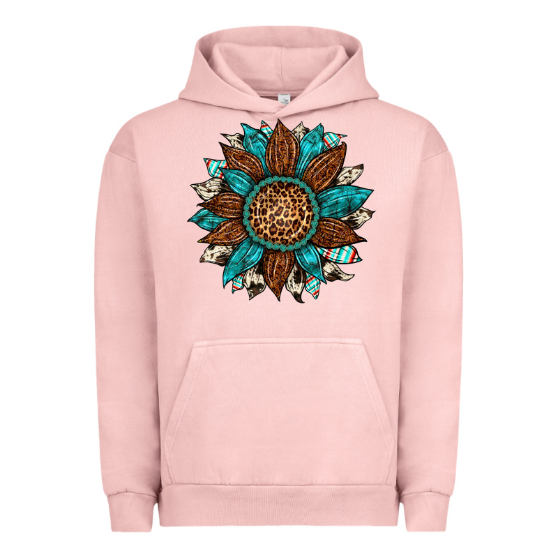 Gemstone Cowhide Leopard Turquoise Sunflower Urban Hoodie by Artiststas | Teevron