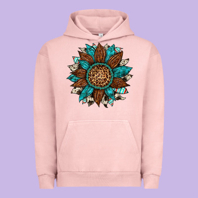 Gemstone Cowhide Leopard Turquoise Sunflower Urban Hoodie Designed By Artiststas