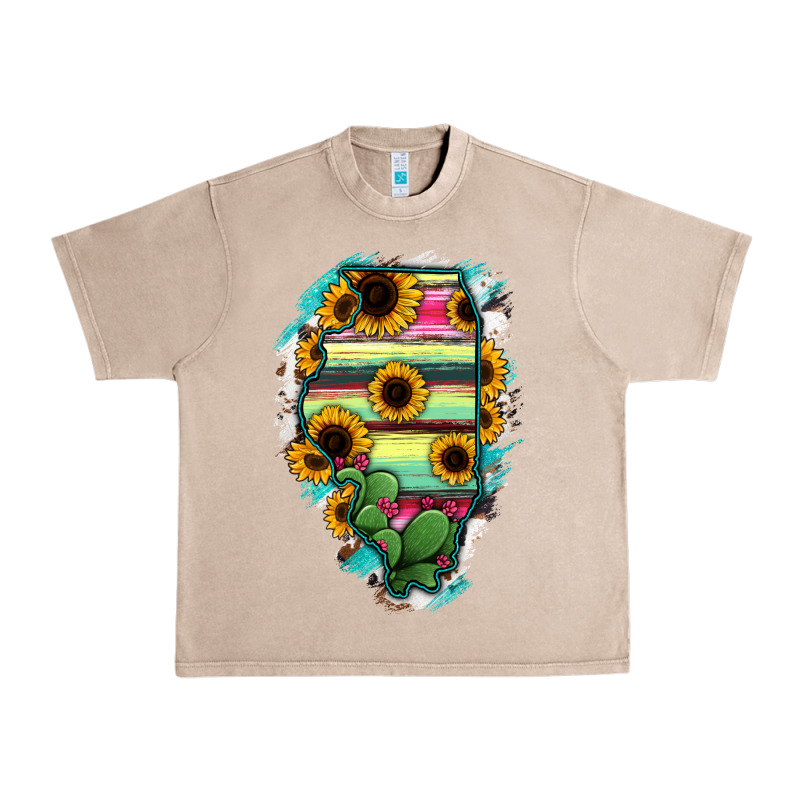 Illinois Map Sunflower Cactus Serape Urban Heavy Tee by RanaPortraitStore | Teevron