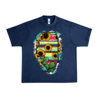 Navy Illinois Map Sunflower Cactus Serape Urban Heavy Tee - RanaPortraitStore
