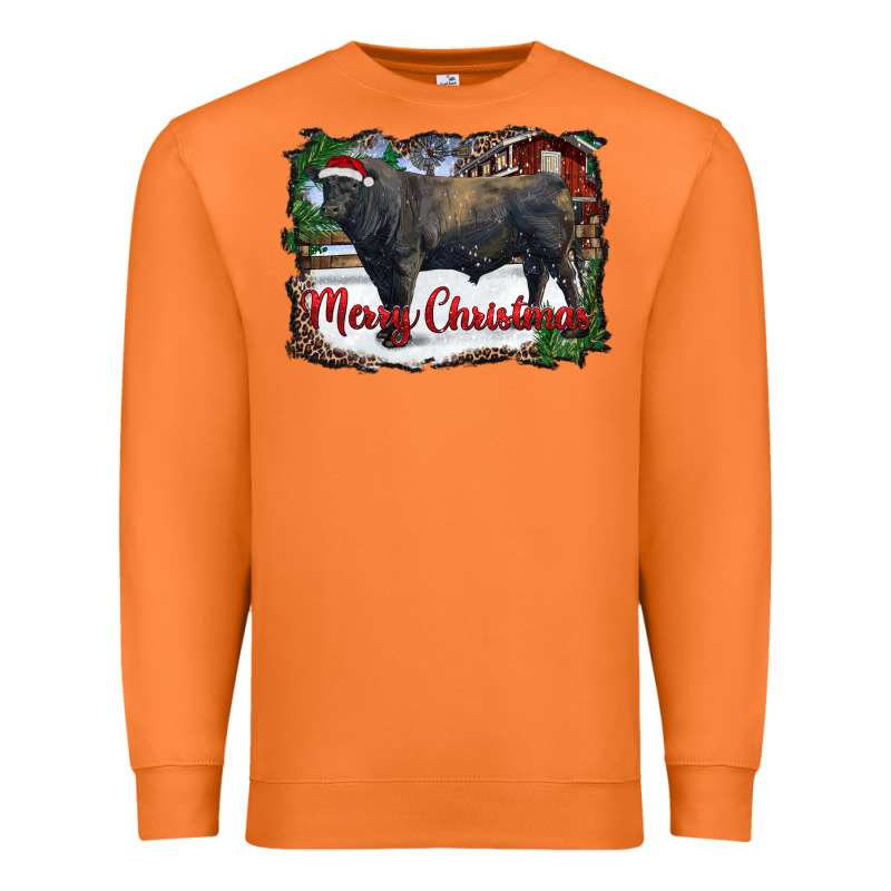 Merry Christmas Black Angus Bull And Farm Premium Sweatshirt by RanaPortraitStore | Teevron