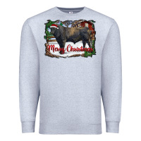 Heather Grey merry christmas black angus bull and farm Premium Sweatshirt - RanaPortraitStore