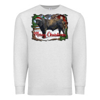 Oatmeal Heather merry christmas black angus bull and farm Premium Sweatshirt - RanaPortraitStore