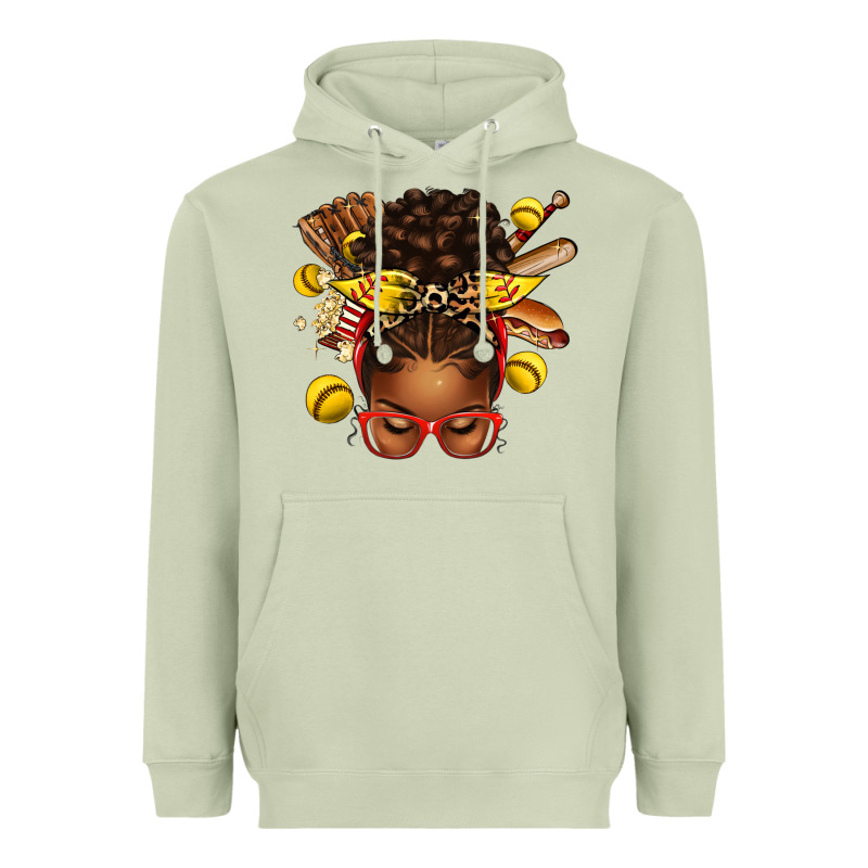 Softball Afro Messy Bun Heavyweight Hoodie by texasbilliewilder | Teevron