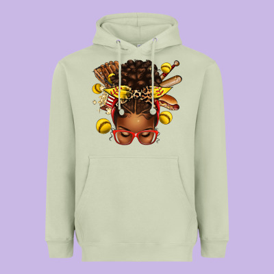 Softball Afro Messy Bun Heavyweight Hoodie Designed By Texasbilliewilder