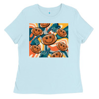 Baby Blue football smiley face Ladies Tee - BarkalooDesign