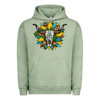 Pigment Oil Green bull skull gemstone cactus leopard sunflower Urban Hoodie - Artiststas