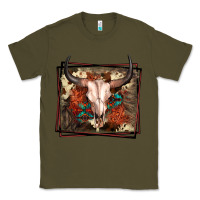 Army Green Western Bull Skull Classic Tee - FaDigitalArtStudio
