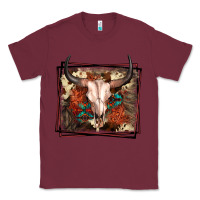 Burgundy Western Bull Skull Classic Tee - FaDigitalArtStudio