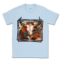 Dusty Blue Western Bull Skull Classic Tee - FaDigitalArtStudio