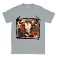 Heather Grey Western Bull Skull Classic Tee - FaDigitalArtStudio