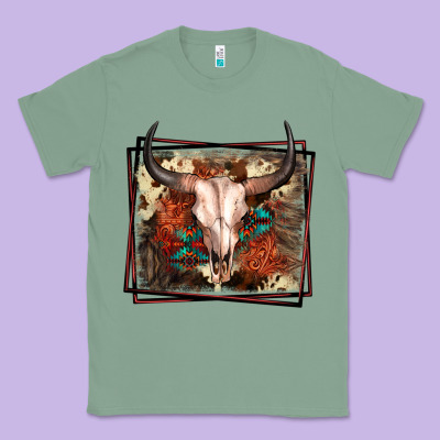 Western Bull Skull Classic Tee Designed By Fadigitalartstudio