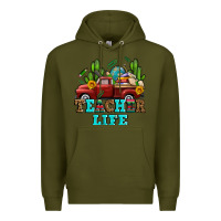 Army Green teacher life western truck and books Premium Hoodie - AdoDesignShop