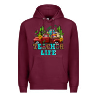 Burgundy teacher life western truck and books Premium Hoodie - AdoDesignShop
