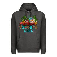 Charcoal Heather teacher life western truck and books Premium Hoodie - AdoDesignShop
