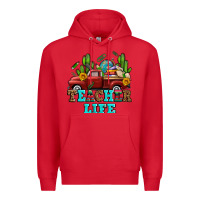 Red teacher life western truck and books Premium Hoodie - AdoDesignShop