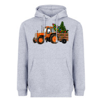 Heather Grey Christmas Orange Farm Tractor Heavyweight Hoodie - RanaPortraitStore